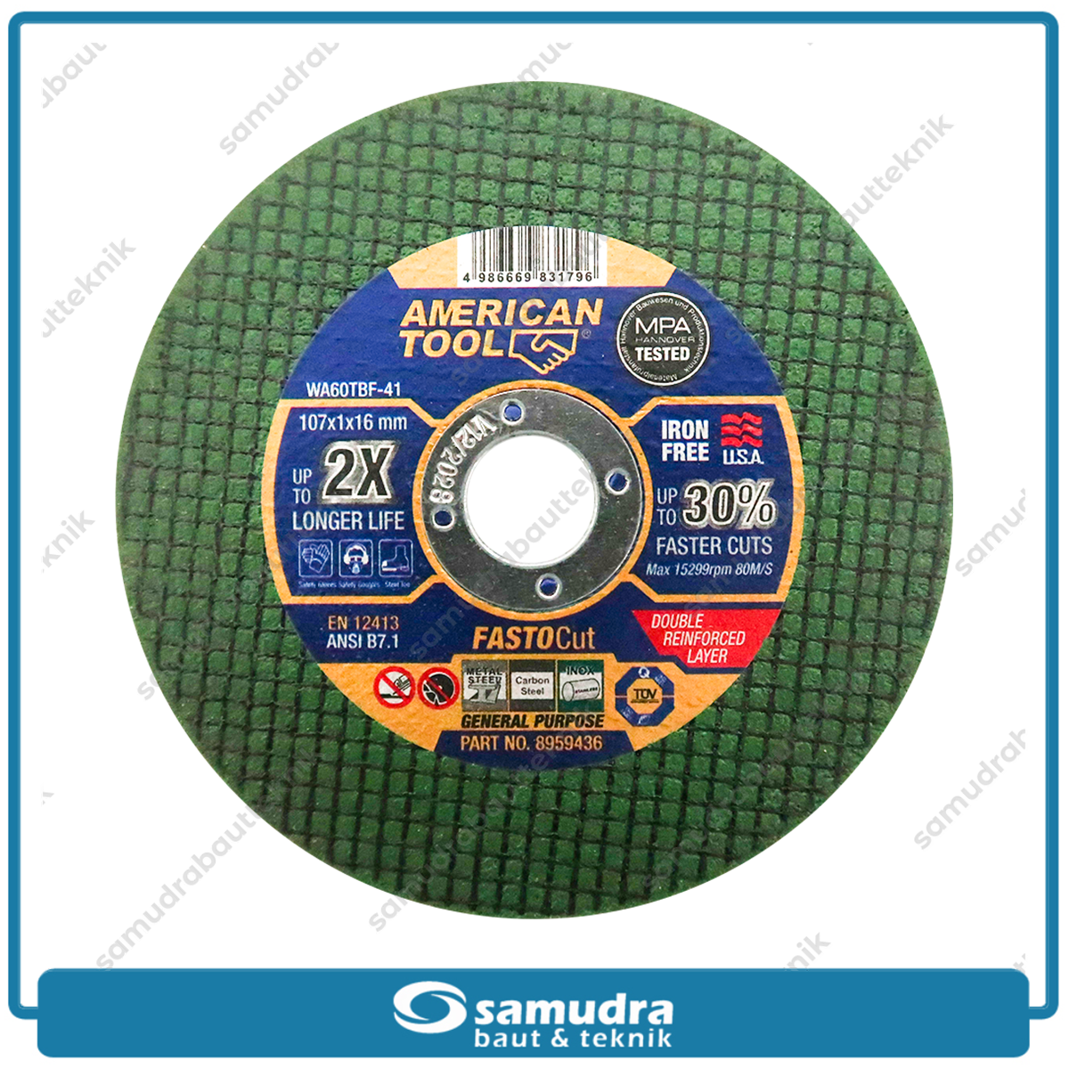 AMERICANTOOL 8959436-G 1 Pak 50 pcs FASTOCUT GREEN Mata Gerinda Potong Besi 4" Hijau