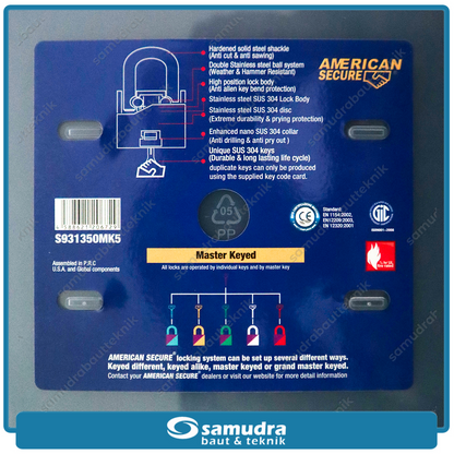 AMERICANSECURE S931350MK5 Gembok 50 mm Short Master Key Set 5 pcs