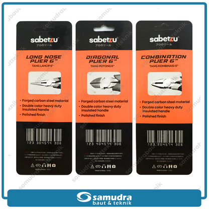 Paket 3 Set SABETZU Tang 6" Inch Kombinasi Potong Lancip Alat Jepit Kabel Gunting Kawat Buaya