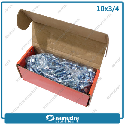 LANCIP 180 pcs Baut Baja Ringan 10 x 3/4 Sekrup Roofing Putih SDS Lion