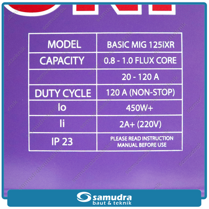 LAKONI BASIC-MIG-125iXR Mesin Las Listrik 120A 1 Phase CO2 IGBT 450 Watt
