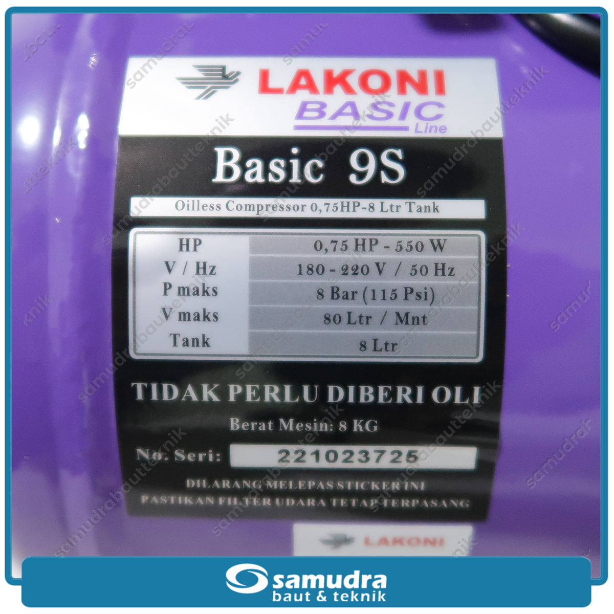 LAKONI BASIC-9S Mesin Kompresor Listrik Oilless 3/4 HP 8 Liter