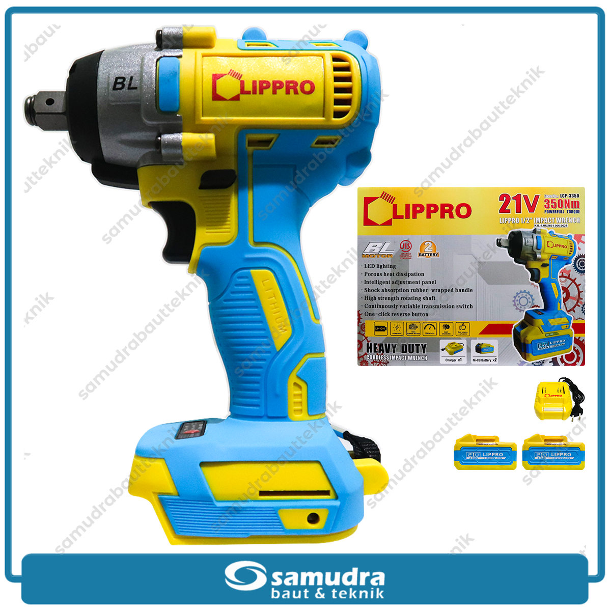 LIPPRO LCP-3350 Cordless Impact Wrench 1/2" 350 Nm Baterai 21V