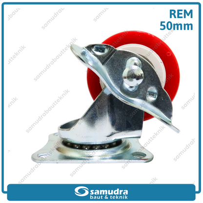 XANDER RODA-430 Roda PU Merah Hidup Rem 2" XD-192-50mm - Satuan