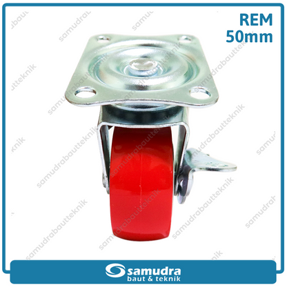 XANDER RODA-430 Roda PU Merah Hidup Rem 2" XD-192-50mm - Satuan