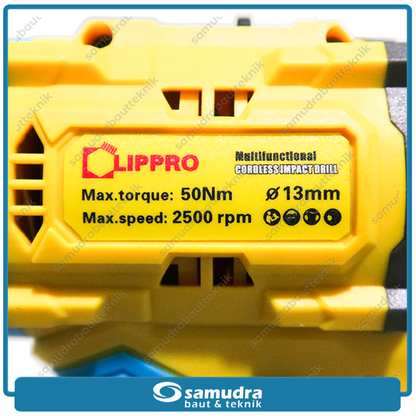 LIPPRO LCP-1350 Cordless Impact Drill 13 mm 50 Nm Baterai 21V