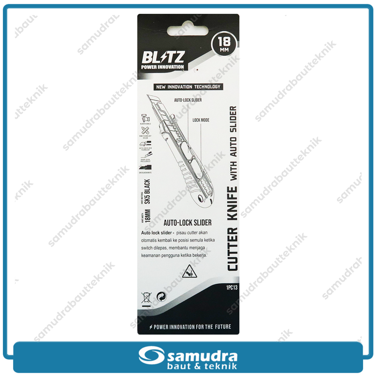 BLITZ 1PC13 Pisau Cutter Besar SK5 Autolock 18 mm Hitam
