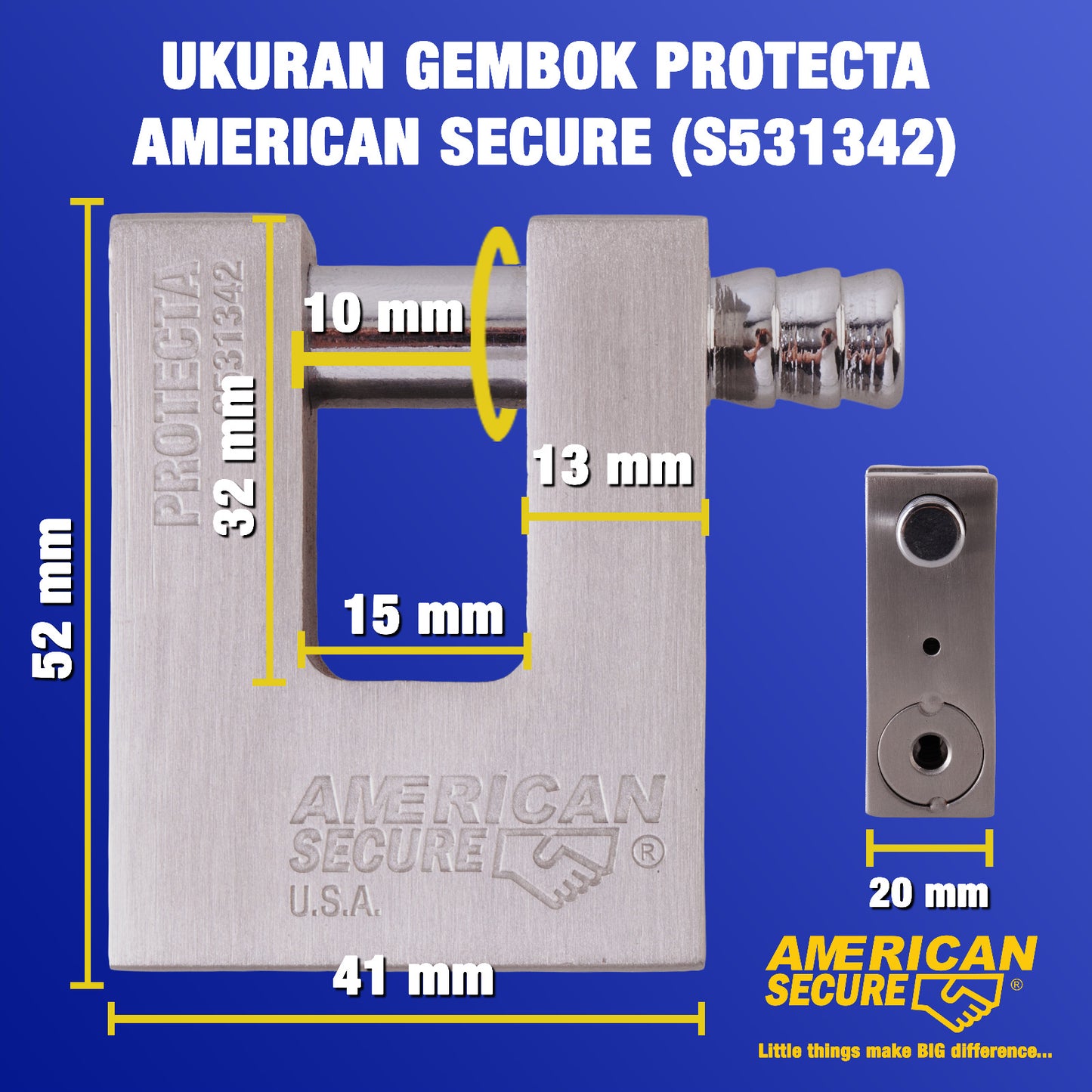 AMERICANSECURE S531342 Gembok Pintu Ruko 41 mm Protecta