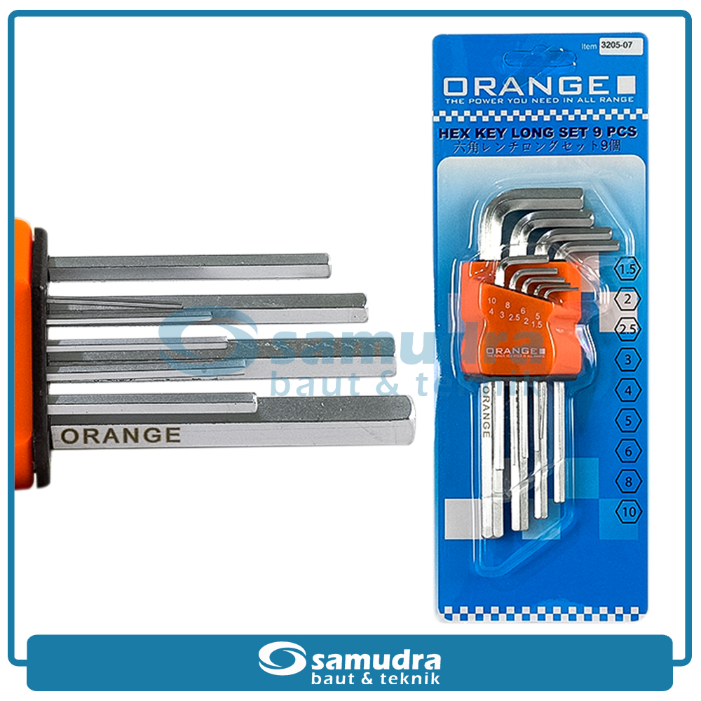 ORANGE Kunci L Set Panjang 9 pcs Long Flat 1.5-10 mm