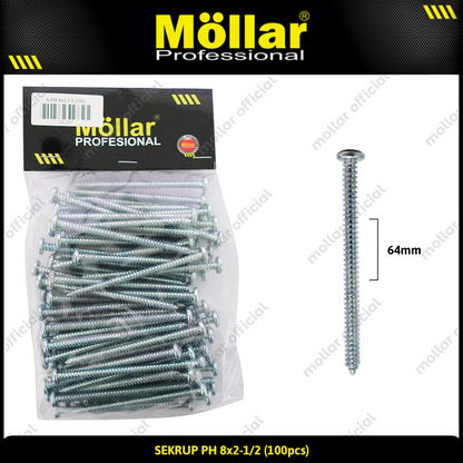 MOLLAR 93-037 Sekrup PH 8 x 2-1/2 - 100 pcs