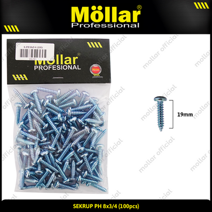 MOLLAR 93-031 Sekrup PH 8 x 3/4 - 100 pcs