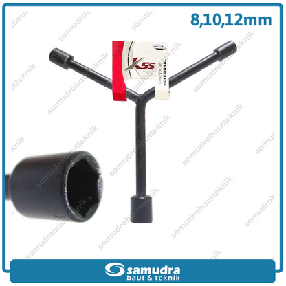K55 K55-ER-YHS-081012 Kunci Sok Y Pendek 8-10-12 mm