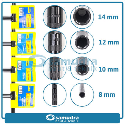 PAKET LIPPRO 4 SET Kunci T Sok 8 - 10 - 12 - 14 Mm Kunci Sock T Shock Socket