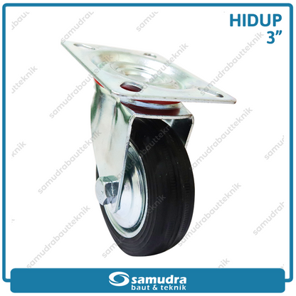 XANDER RODA-194 Roda Karet Hitam Hidup 3" - Satuan