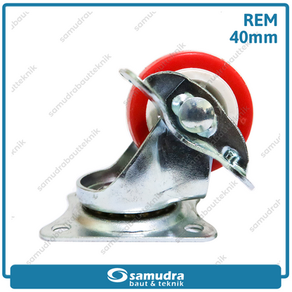 XANDER RODA-255 Roda PU Merah Hidup Rem 1.5" 1192-40mm - Satuan