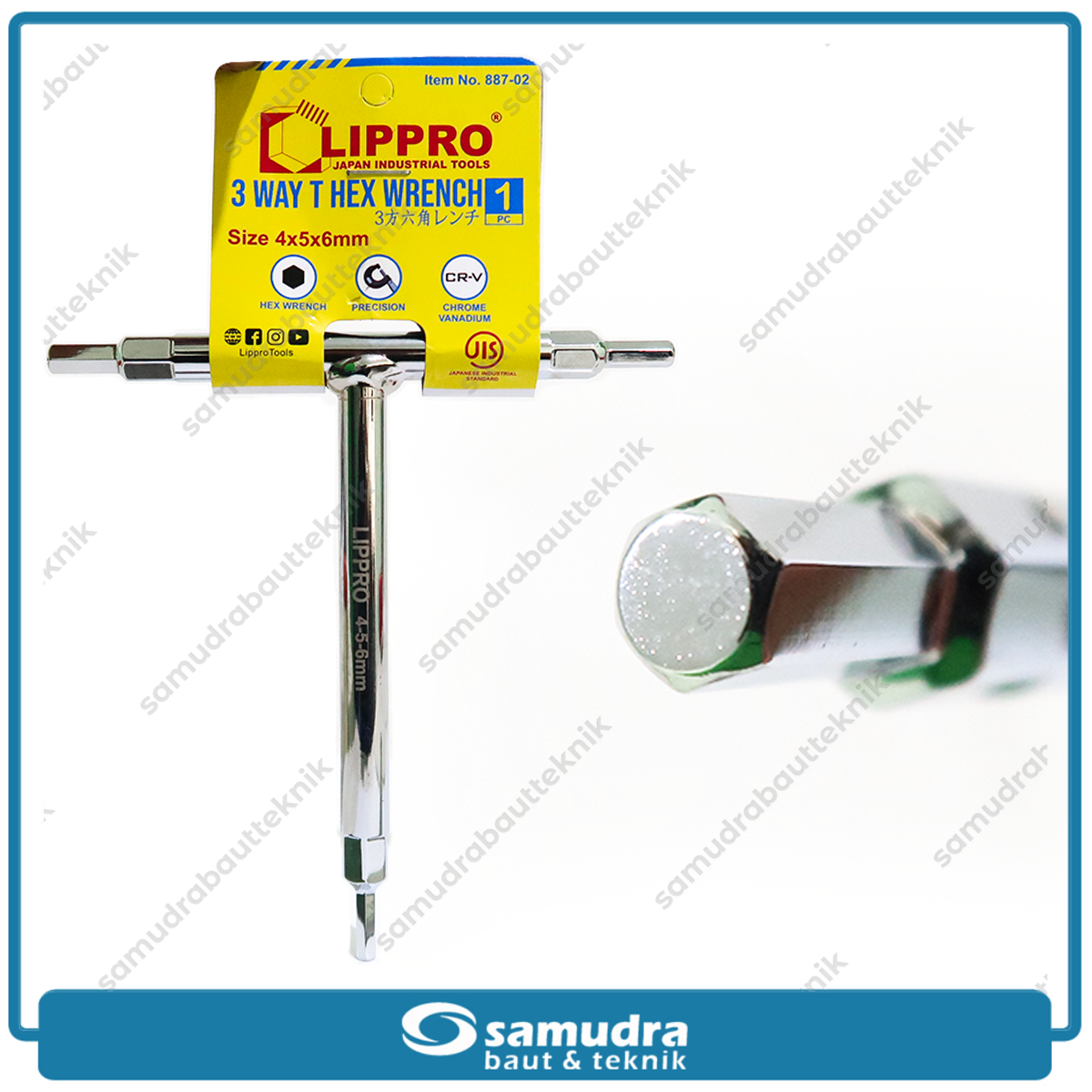 LIPPRO 887-02 Kunci Sok T 3 Way 4x5x6 mm