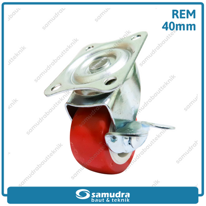 XANDER RODA-255 Roda PU Merah Hidup Rem 1.5" 1192-40mm - Satuan