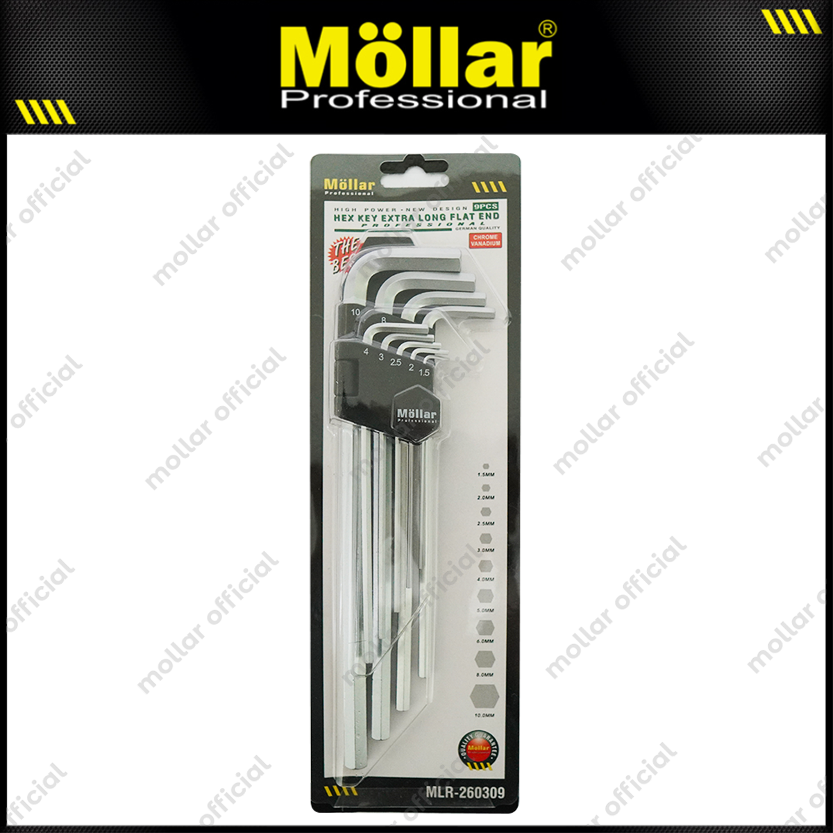 MOLLAR MLR-260309 Kunci L Set Panjang Flat 9 Pcs 1.5-10 mm