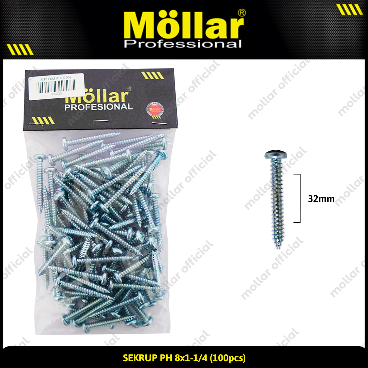 MOLLAR 93-033 Sekrup PH 8 x 1-1/4 - 100 pcs