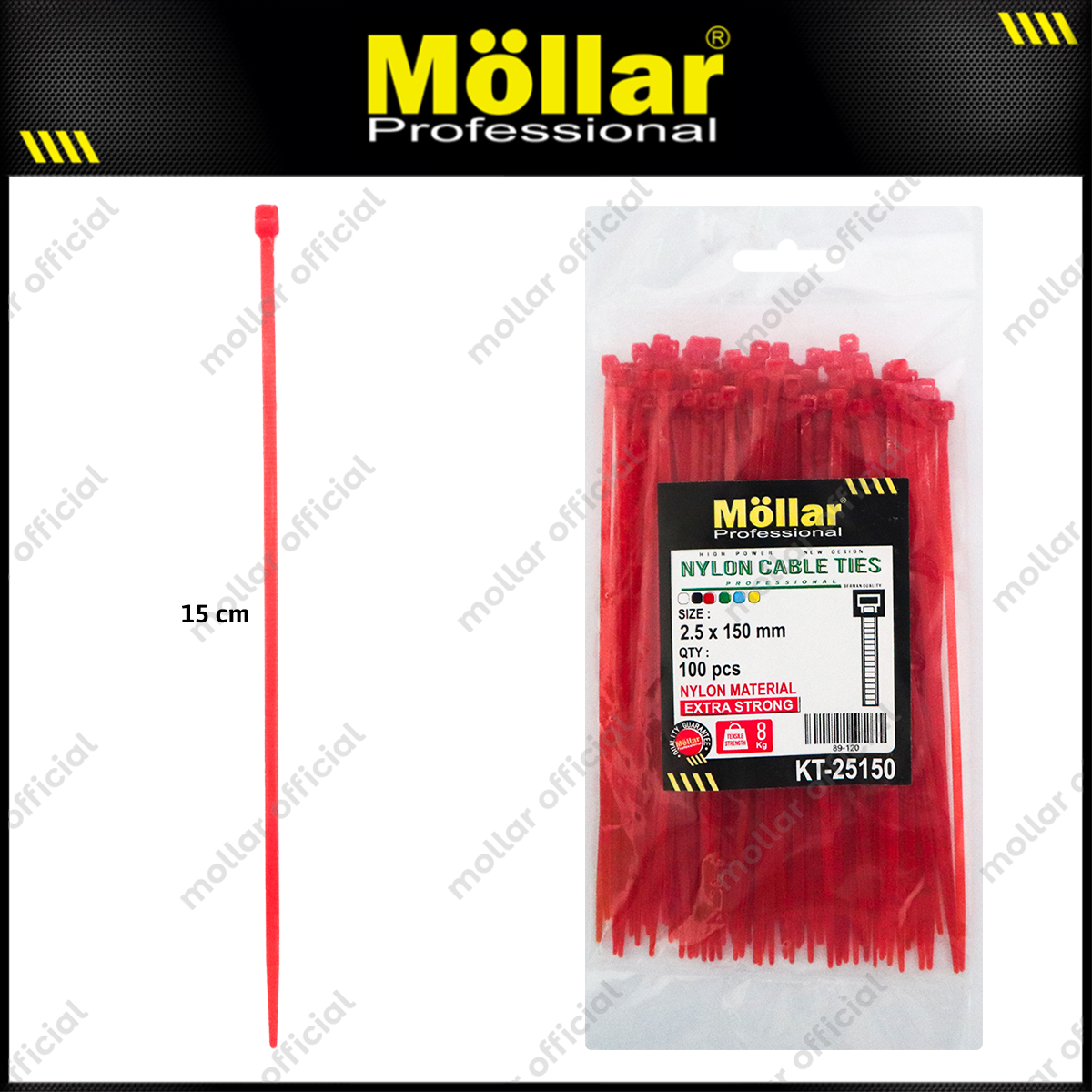 MOLLAR KT-25150 Kabel Ties 2.5x150 mm Merah