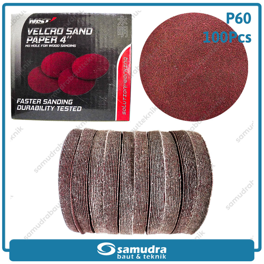 MST 100 Pc No. 60 Amplas Bulat Velcro Tempel Mata Gerinda Disc 4 Inch