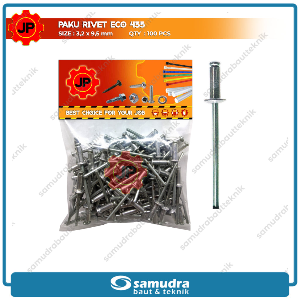 PAKU RIVET ECO 435 Silver 100 Pcs 3.2 X 9.5 Mm Blind Rifet Tembak Aluminium