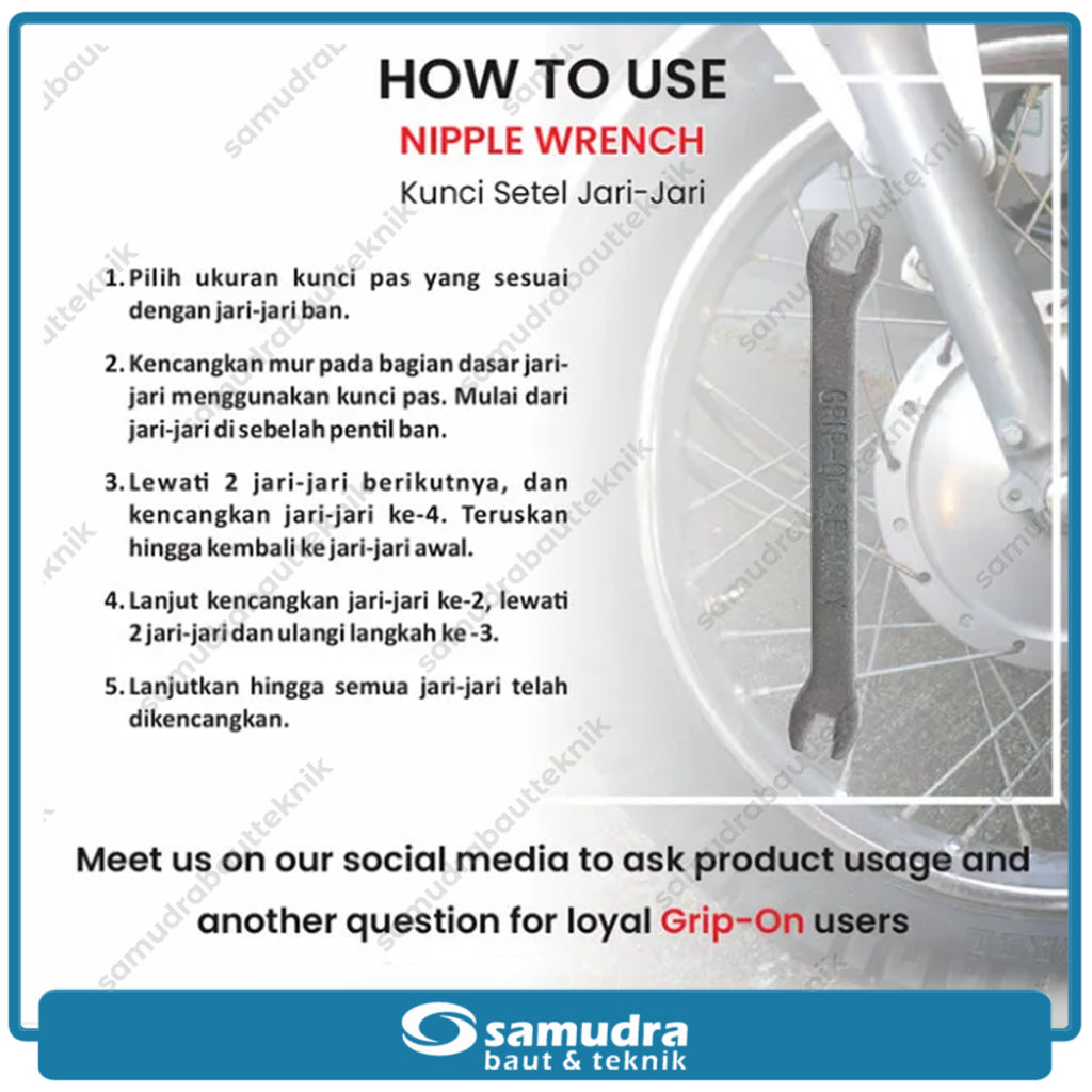 GRIPON 19-301C Kunci Jari-Jari Bengkok 4.5 x 5.1 x 5.8 x 6.1 mm / Nipple Wrench