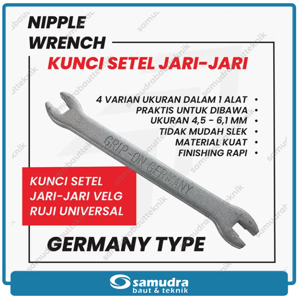GRIPON 19-301C Kunci Jari-Jari Bengkok 4.5 x 5.1 x 5.8 x 6.1 mm / Nipple Wrench
