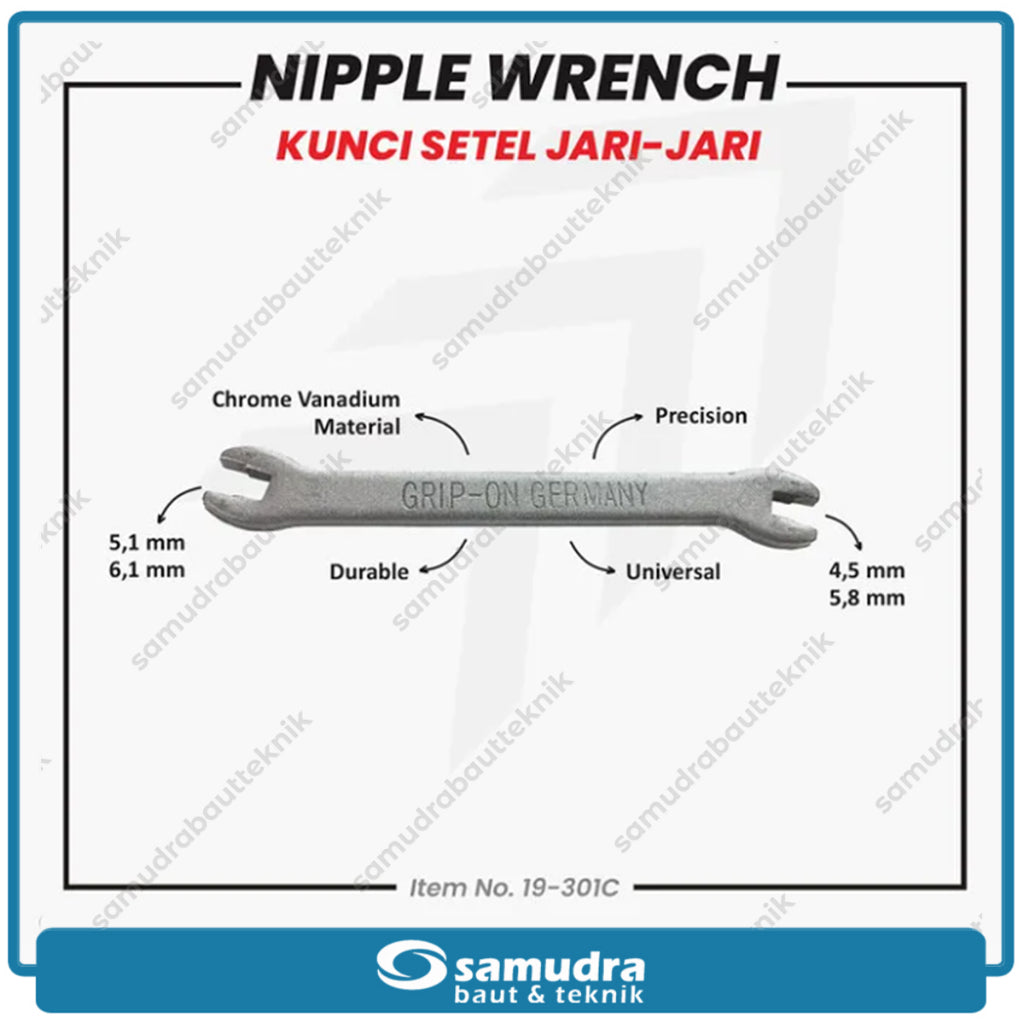 GRIPON 19-301C Kunci Jari-Jari Bengkok 4.5 x 5.1 x 5.8 x 6.1 mm / Nipple Wrench