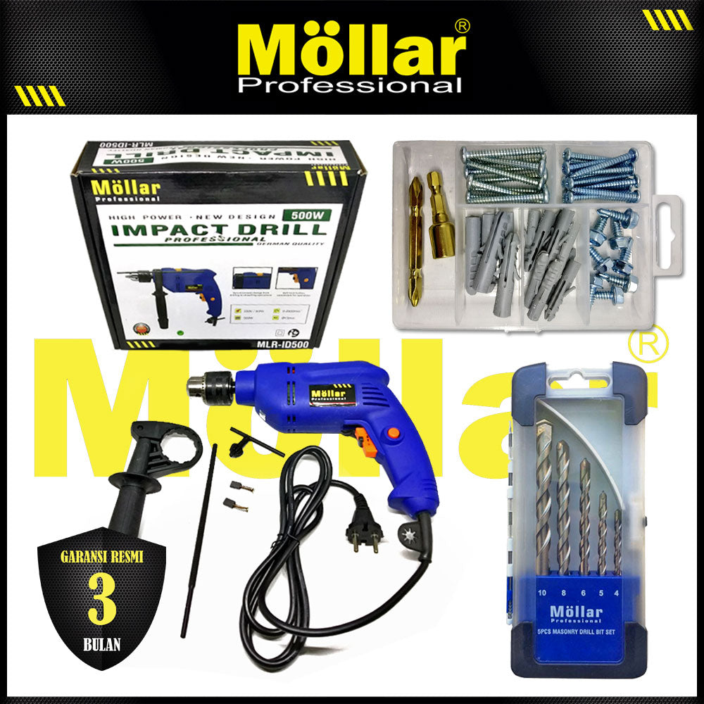 [PAKET] MOLLAR ID500 Bor Listrik & Mata Bor Beton Set 5 Pcs & Baut 02