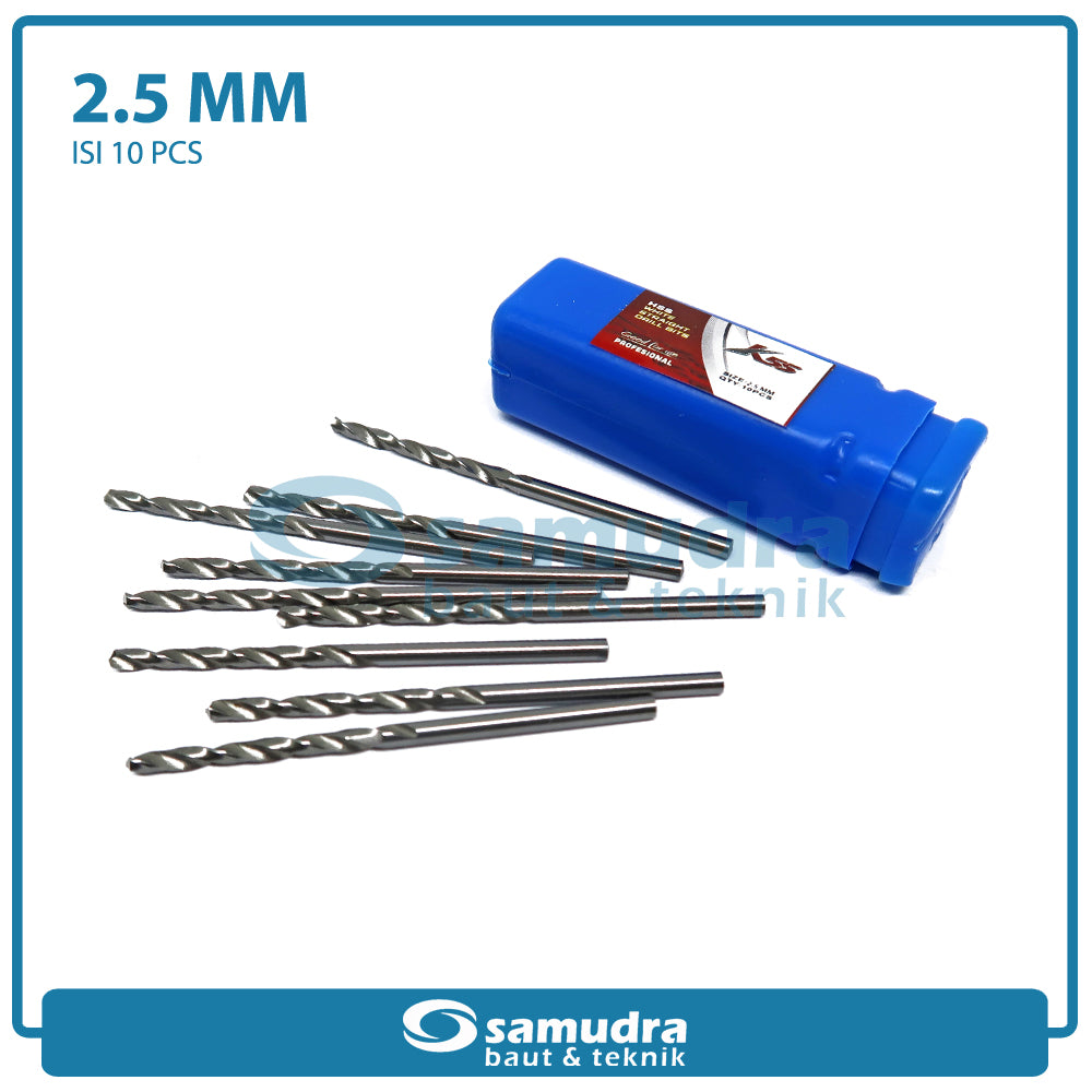 K55 10 Pcs Mata Bor Besi 2.5 Mm Matabor Kayu Aluminium Hss Drill Bits